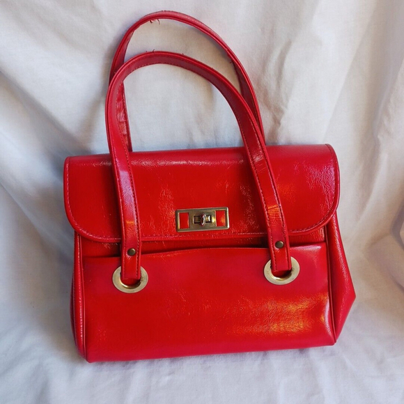 Vintage MCM Red Vinyl Boxy Handbag Double Handle - Picture 1 of 7